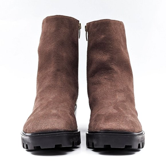 Nine West Women Ronda Brown Fabric Zip Lug Dressy Office Boots size 11 - Picture 2 of 12